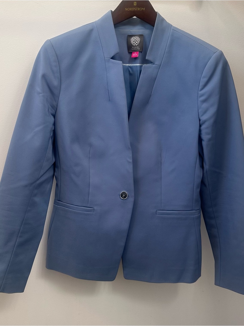 Vince Camuto Blue Notched Collarless Single Button Blazer Jacket Women’s 8